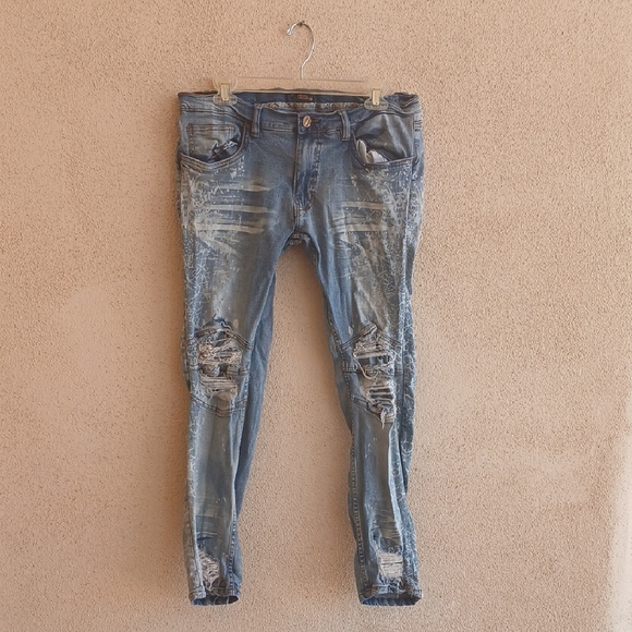 Men's Distressed Skinny Jeans - Blue - Picture 1 of 7